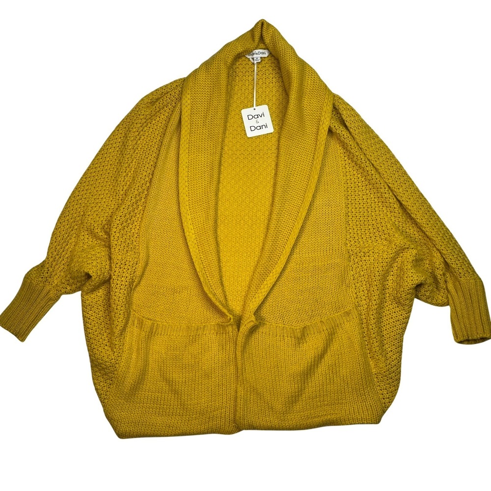 Davi & Dani Oversized Shawl Collar Cardigan Women's M Mustard Yellow NWT Pockets
